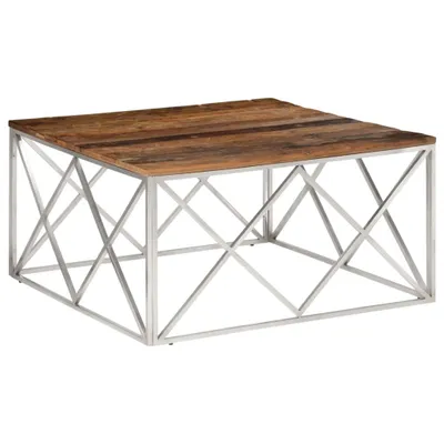 Image de vidaXL Table basse argentée acier inoxydable et bois massif