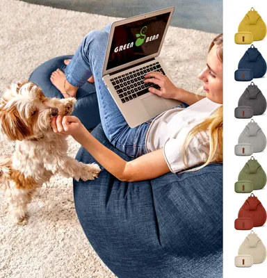 Produktbild von Green Bean® 2er Set Indoor XXL Sitzsack "Home Linen" + Hocker mit EPS Perlen Füllung - Dunkelblau Navy