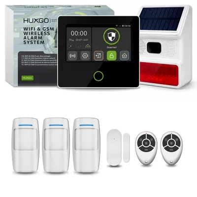 Immagine prodotto di Sistema di allarme HUXGO con Wi-Fi, GSM e 4G: set con sirena solare, 3 rilevatori di movimento e 1 sensore per porte HXA502 B
