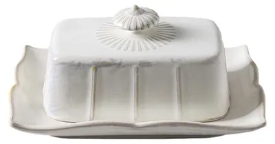 Keramische Boterschale mit Deckel, Weiß, 19,3x14,2x9 cm