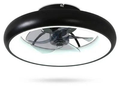 Image de Ventilateur de plafond moderne avec lampe LED de 36W, télécommande, couleur noire, diamètre 48 cm, Image générée par une IA