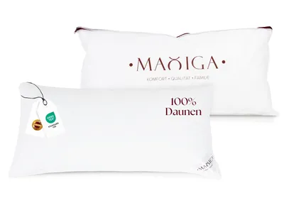 Produktbild von Maxiga Daunenkissen 40x80 cm | 100 % DAUNE | Füllgewicht 750g | Für Allergiker geeignet | -Zertifikat Klasse 1 | Atmungsaktiver, Baumwollbezug