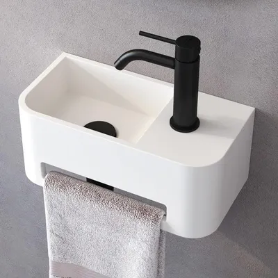Obrázok produktu pre Umyvadlo Kronenbach Stone 38 x 19 cm, umývadlo vľavo s otvorom pre batériu, s držiakom na uteráky