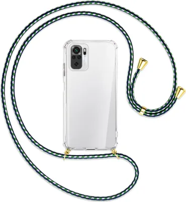 Produktbild von Handykette Backcover-Schutzhülle mit Band (Metall goldfarben) für Xiaomi Redmi Note 10 4G - grün/blau/weiß