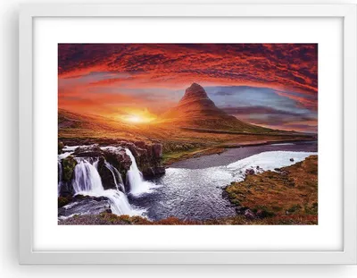 Produktbild von Gerahmtes Poster - Weißer Rahmen - Kirkjufell Wasserfall Berg - 40x30 cm - Wand Bild - Wanddeko - Wandbilder - Kunstposter - Wandposter - Bilderrahmen - Bilder - Kunstdruck - P2WAA40x30-4704
