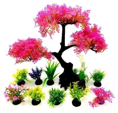 Produktbild von Künstliche Aquariumpflanzen, Dekorationen für Aquarien, Kirschblüten, Wassergras, Kunststoff, 10 Stück (Rosa)