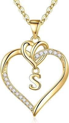Image de TINGN 14K Gold Collier Femme avec Pendentif Coeur Zirconia Lettres Chaîne S - Or