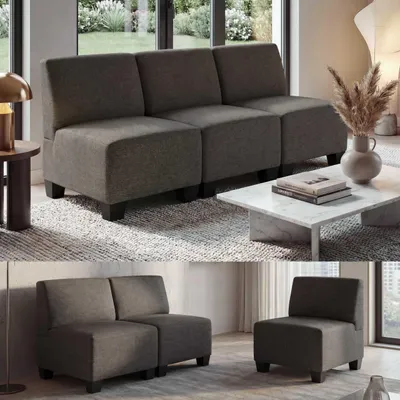 Produktbild von Modular 3-Sitzer Sofa Couch Lyon, Stoff/Textil braun, ohne Armlehnen