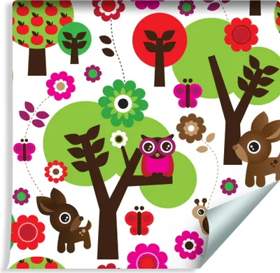Produktbild von 10m VLIES TAPETE Rolle Kinderzimmer Waldtiere Blumen Bäume XXL