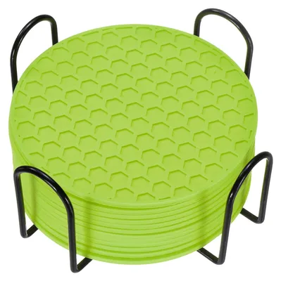 Silikon-Untersetzer 12er-Set, 10 cm, grün, mit Halter