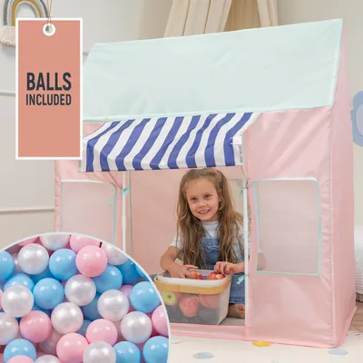 Produktbild von Selonis Kinderzelt Spielhaus Mit 200 Bälle Faltbares Eisdiele Für Kinder Spielzelt Leicht Aufzubauen Fördert Fantasie Und Kreativität Ideal Für Drinnen Und Draußen, Pink-Minze:Babyblau/Puderrosa/Perle