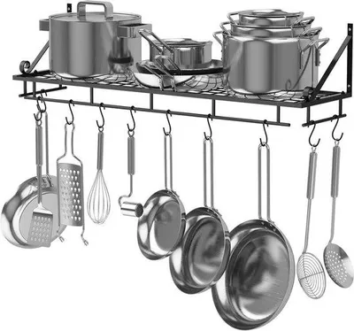 Produktbild von Famanu Küchenregal 90 CM - Schwarz, Metall, Wandmontage mit 10 Haken