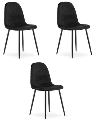Image de Chaise - Leobert - Padva - Velours Noir/Pieds Noirs - 44,5 X 53 X 87 Cm - Lot De 3