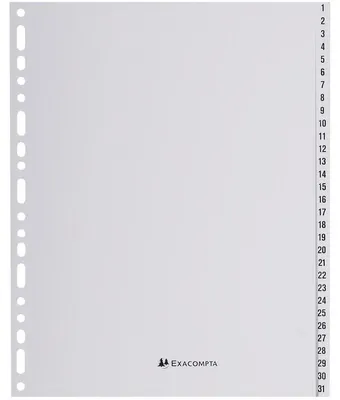 Produktbild von Exacompta Register A4+ Recycling-PP grau 120µ bedruckte Taben 1-31