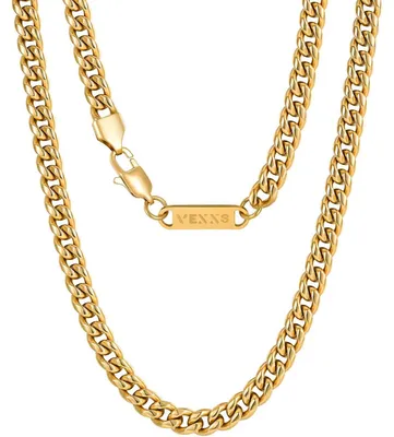 Produktbild von Herren Panzerkette 18K Gold beschichtet Cuban Halskette Miami Kubanische Gliederkette 6mm 66cm