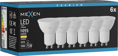 Obrázek produktu pro Mexen Nova 6x LED žárovka GU10, 10W, Teplá - 3000K, 1055 lm - L108-GU10-1030-01x06