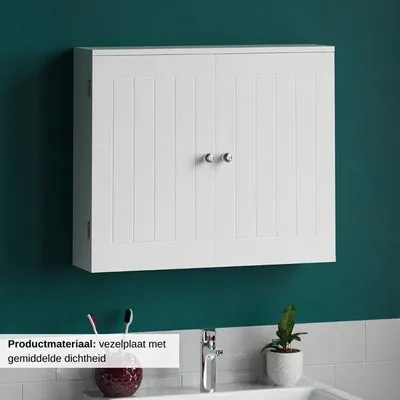 Image de Armoire blanche à deux portes, à fixer au mur, avec étagère