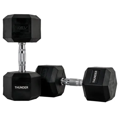 Produktbild von THUNDER® | Hexagonale Hantel  | Kurzhantel mit festem Gewicht 20 kg | Schwarz | Stahl | Gummi | Ø 35 mm | 1 Stück(e)