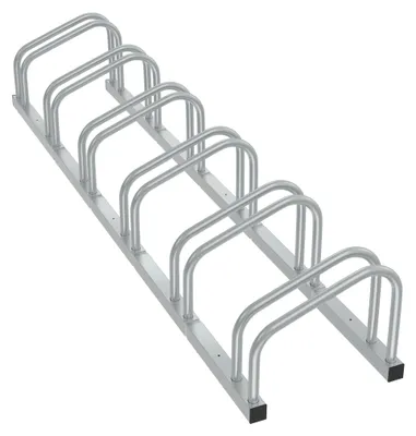Produktbild von QEENTOE Fahrradständer, Boden-Aufstellständer aus Stahl für 6 Fahrräder, Fahrradhalter Silber