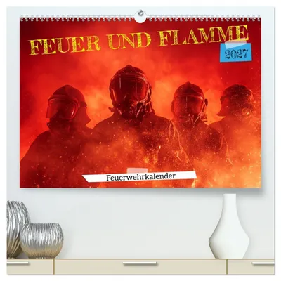 Produktbild von Feuer und Flamme - Feuerwehrkalender (hochwertiger Premium Wandkalender 2027 DIN A2 quer), Kunstdruck in Hochglanz