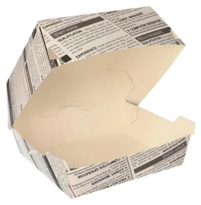 Produktbild von 50 Burgerboxen, Pappe 7,8 cm x 11 cm x 11,5 cm "Newsprint" groß