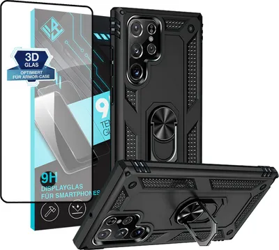 Produktbild von Armor Outdoor Handyhülle für Samsung Galaxy S22 Ultra Handy Panzer Case Schutzhülle mit 9H Displayglas Displayschutz Farbe: Schwarz