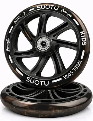 Produktbild von Suotu 145mm LED-Leuchträder Schwarz, 2er-Set – Polyurethanverschleißfest, ABEC-7-Kugellager, leuchten ohne Batterie, für Kinderroller-Ersatzräder