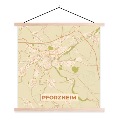 Produktbild von MuchoWow® Textilposter Pforzheim - Karte - Vintage - Stadtplan 120x120 cm mit holzfarbenen Rahmen - Textil-Poster