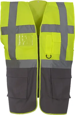 Produktbild von YOKO HVW801 | Herren Multi-Functional Executive Waistcoat - Farbe: Hi-Vis Yellow/Grey - Größe: L