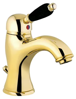 Produktbild von Sapho KIRKÉ BLACK Waschtischarmatur mit Ablaufgarnitur, weißer Hebel, Gold