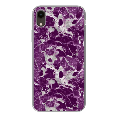 Produktbild von MuchoWow® Handyhülle Schutzhülle Hülle für iPhone XR Marmor - Glitter - Lila - Muster Silikon Softcase Handy Hülle - Schutzdeckel