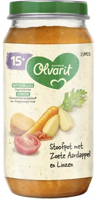 Obrázek produktu pro Olvarit Stoofpot batátová a čočková dětská kaše od 15 měsíců, 250g