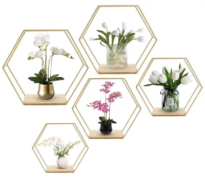 Obrázek produktu pro Sada 5 hexagonálních nástěnných polic pro dekoraci