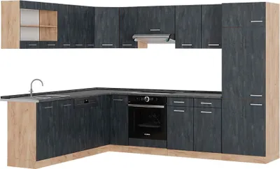 Produktbild von Eckküche Vicco R-Line Schwarz Beton/Goldkraft Eiche 287 x 60 cm AP Anthrazit, Model 47366