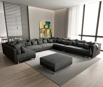 Produktbild von DELIFE Wohnlandschaft Clovis XXL Schwarz Modular Hocker Ottomane Rechts