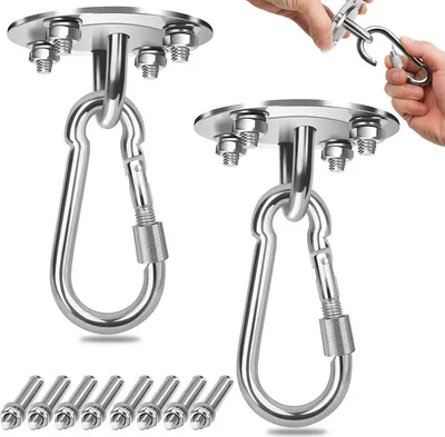 Produktbild von 2x Deckenhaken Hängesessel Premium Edelstahl Halterung 500kg Tragekraft , Schaukel Hängematte Deckenhalterung Befestigung für Hängesessel Hängematte Hängelampe Boxsack Trainer Yogatuch