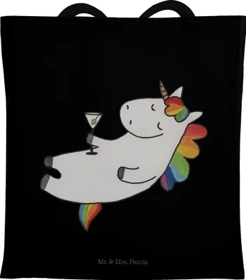 Produktbild von Mr. & Mrs. Panda Tote Bag Einhorn Cocktail - Schwarz - Geschenk, Feiern, einkaufsshopper, Unicorn, festivaltasche, Sekt, Freundin, Stoffbeutel, Laptoptasche, Schultasche