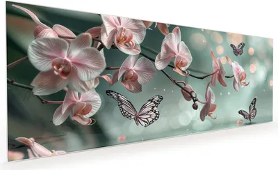 Produktbild von Küchenrückwand Spritzschutz Glas mit Motiv Orchideen Schmetterling 40 x 40 cm