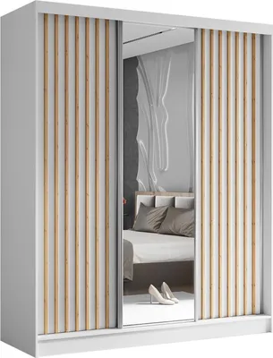 Obrázek produktu pro BEAUTYSOFA Moderní šatní skříň s lamelami a zásuvkami HELIX 180 cm - Šatní skříň, skříň s posuvnými dveřmi a zrcadlem (bílá + Artisan)