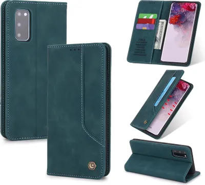 Image de Etui rétro en cuirPolyuréthanepour Samsung Galaxy S20 FE / S20 FE 5G étui design avec porte-cartes et support bleu
