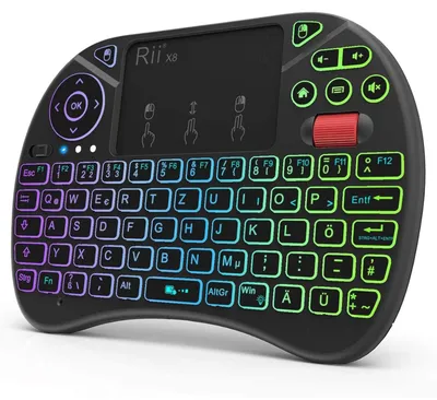 Productafbeelding van Mini-toetsenbord met touchpad, 2400 MHz, draadloos, geschikt voor Smart TV, met 8 kleuren achtergrondverlichting en scrollwiel, kleur: zwart
