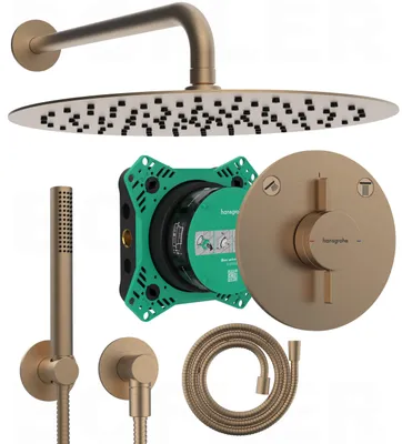 Produktbild von HANSGROHE DuoTurn S Unterputz Armatur + IBOX 2 | inkl. BOFLER Duschset Duschanlage Duschsystem #12, Regendusche Ø30cm, Brauseset, PVD brushed BRONZE