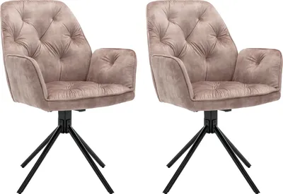 Produktbild von byLIVING Esszimmerstuhl 2er Set SARINA/ Vintage-Samt beige / Gestell Metall schwarz / Sitzschale 360° drehbar / Esszimmerstuhl / Armlehnstuhl / B 59,5, H 89, T 62 cm