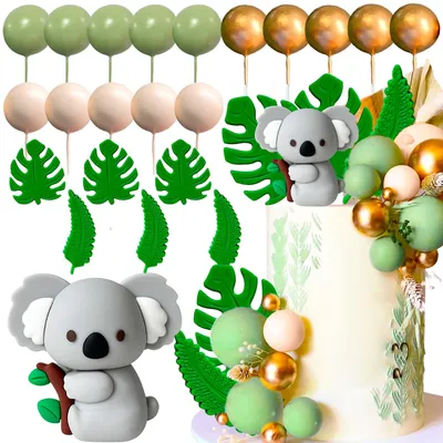 Tortendeko Tiere Dschungel Geburtstag – 1 Set mit Koala & Bällen