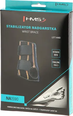 The image shows the retail packaging of a wrist brace.
