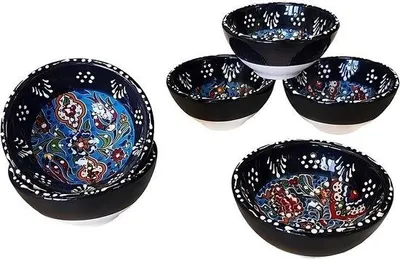 Immagine prodotto di Set di ceramiche composto da 6 piattini da portata personalizzati - Colorati e realizzati a mano - ideali per tapas, salse, dessert, snack e altro ancora - 80 ml, diametro 8 cm, nero.