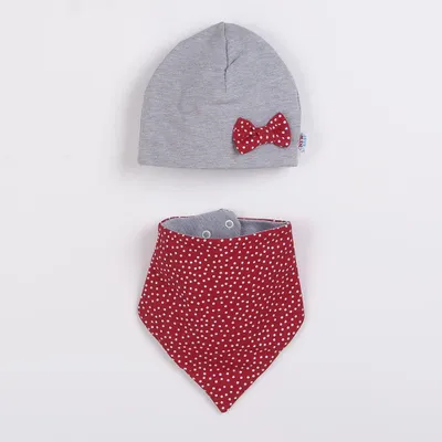 Image de Bonnet bébé avec écharpe New Baby Missy gris-rouge, taille 86 (12-18m)