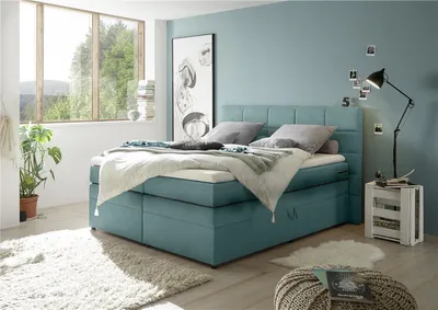Produktbild von Boxspringbett 180x200 cm mit Bettkasten TEREZIN-09 Hotelbett in Uran denim