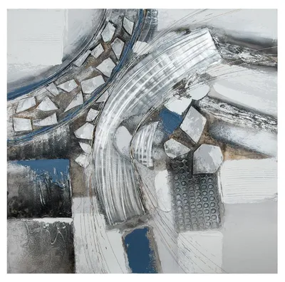 Obrázek produktu pro Gilde Gemälde "Voltare" creme/weiß/silber/blauhandgemalt Breite 100,0 cm Höhe 100,0 cm 38884