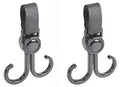 Produktbild von Famanu Kinderwagenhaken Universelle Haken für Kinderwagen, Handtaschen und Rucksäcke - 2 Stück - Schwarz